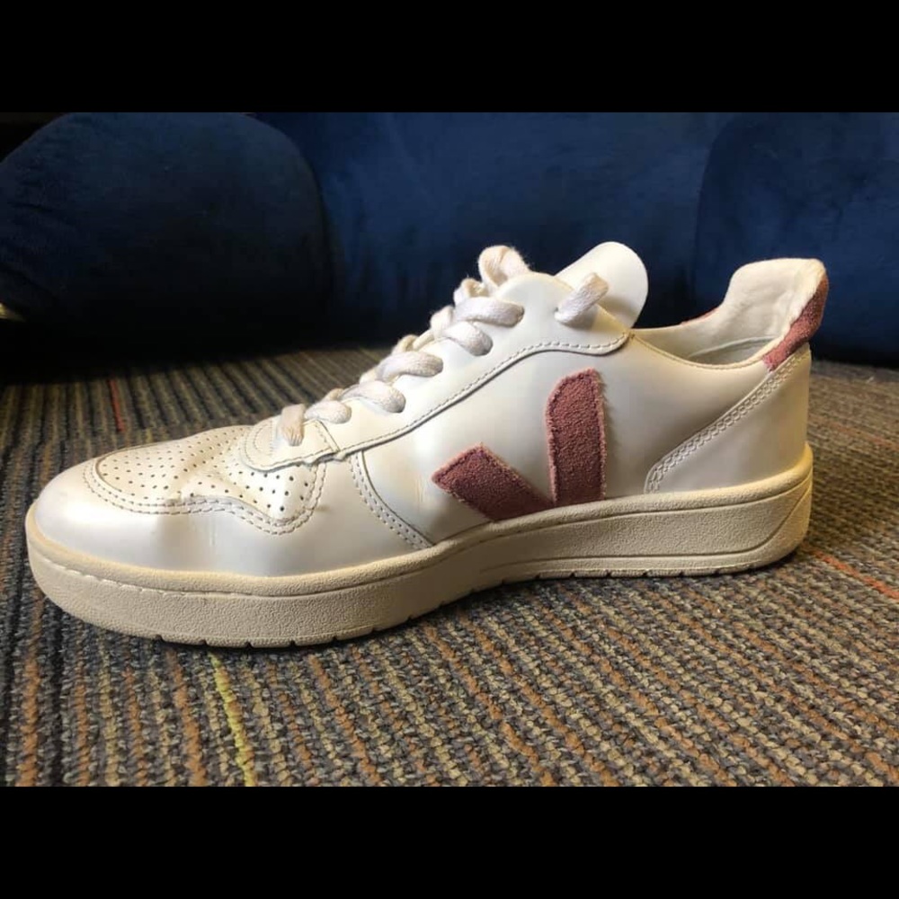 Veja x Madewell V-10 White/Pink Leather Sneaker
